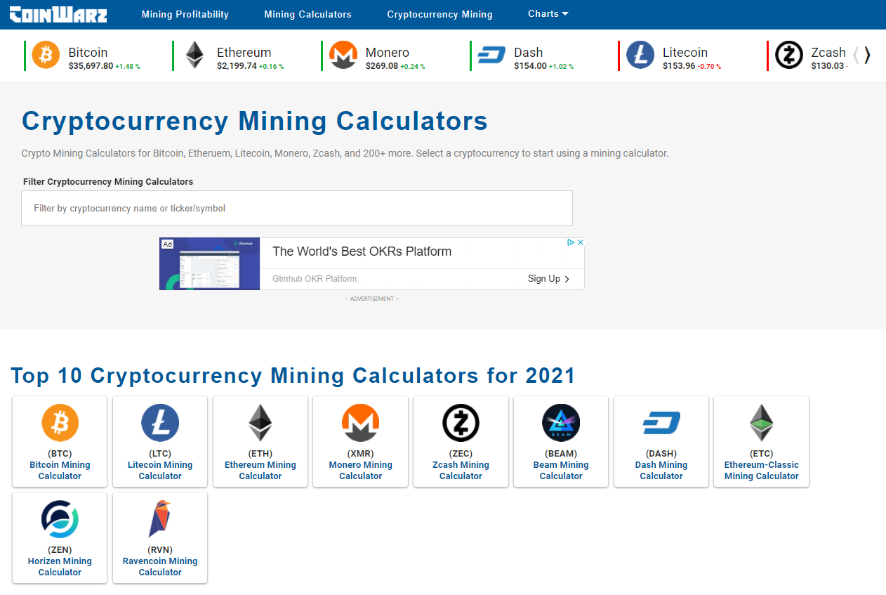 калькулятор CoinWarz
