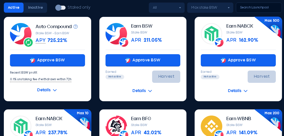 Launchpools (стейкинг) Biswap