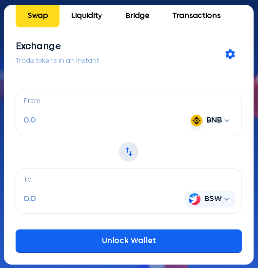 меняем BNB на токен BSW.