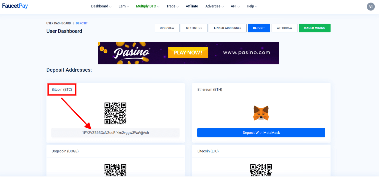 адрес кошелька FaucetPay.io