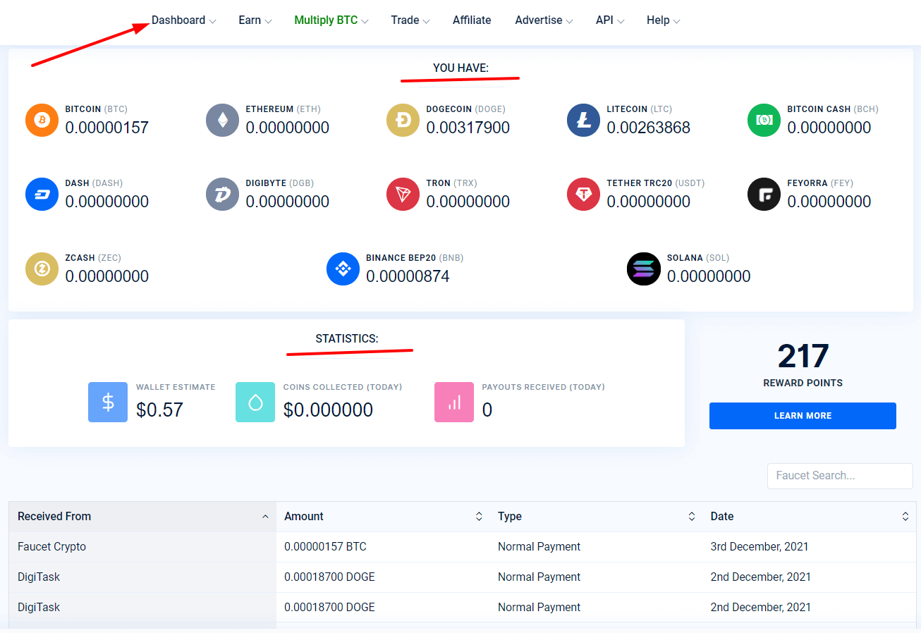 FaucetPay интерфейс