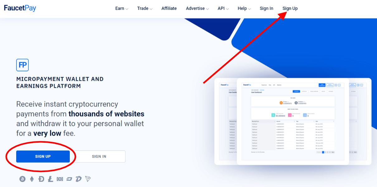 Регистрация в FaucetPay