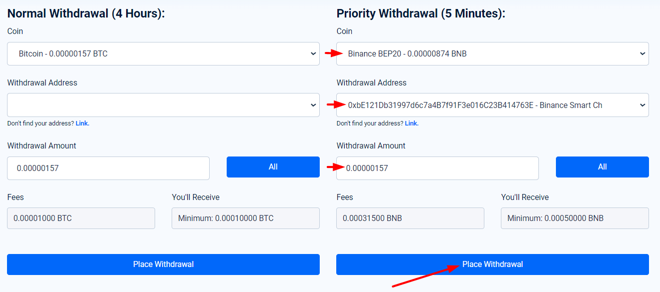 Вывод средств из кошелька FaucetPay